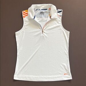 Slazenger White Sleeveless Polo with Orange and Navy Accents